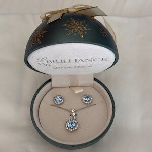 Kohl's Brilliance Blue Crystal Halo Pendant Necklace & Stud Earrings